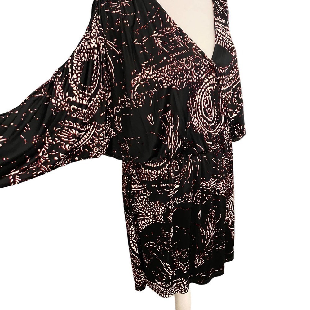 Parker Black Dolman Sleeve Elastic Waist Lined Paisley Catalina Dress Sz Medium - Picture 5 of 10
